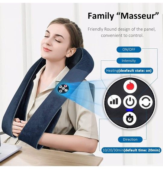 Back Shoulder and Neck Massager with Heat, Yuiteg 5D Kneading Back Shoulder Massager, 3 Intensities Electric Heated Body Massager for Pain Relief