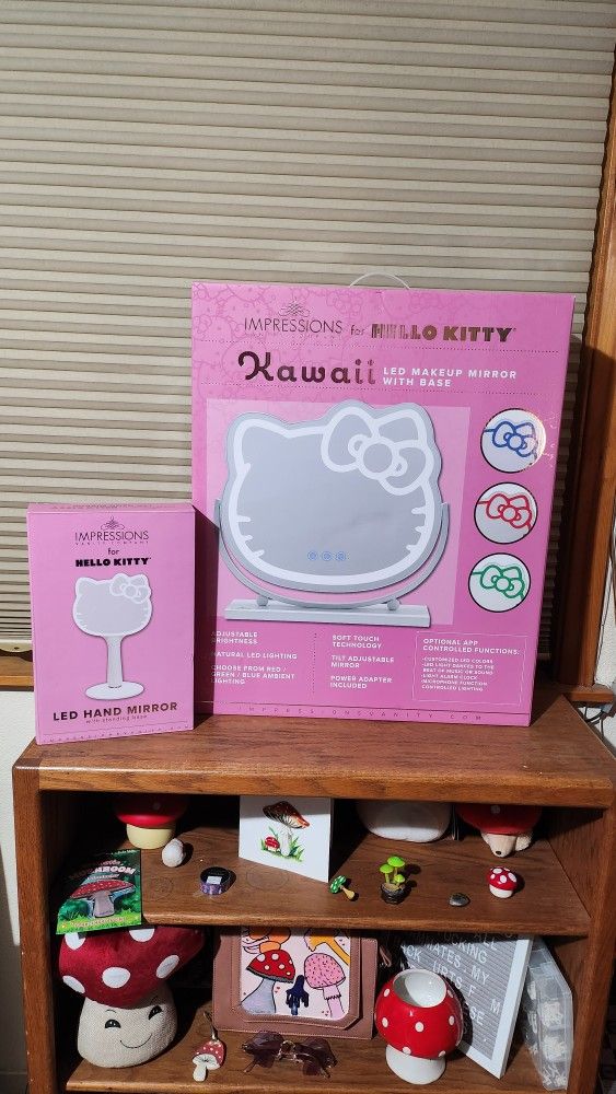 Impressions Hello Kitty LED Wall Mirror + Hello Kitty LED Handheld Makeup Mirror With Standing Base