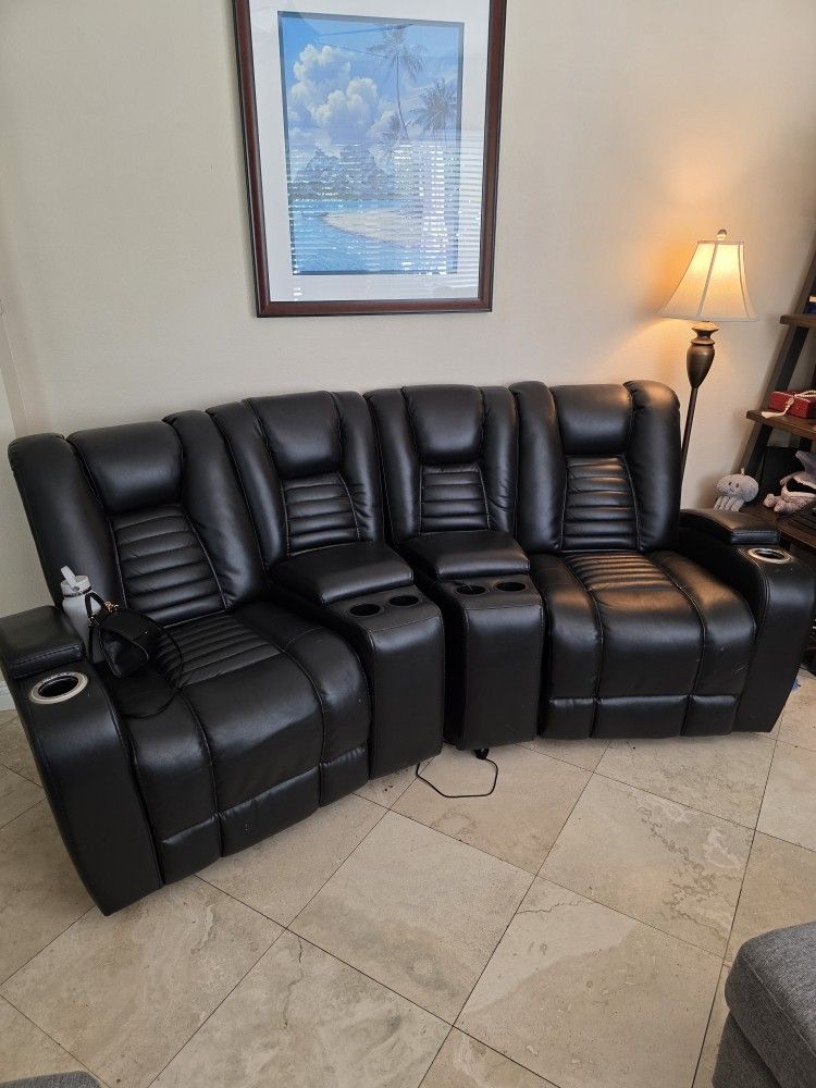 Power Reclining Black Leather Sofa Delivery Available