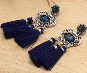 *NEW ARRIVAL* Dark Navy Blue Crystal Tassel Stud Earrings *See My Other 500 Items*