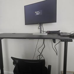 Standing Office Desk, Monitor, and Chair 