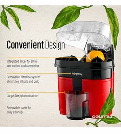 Gourmia GCJ200 Electric Citrus Juicer Machine- Double Fruit Capacity- Built In Slicer and Pulp Separator - Powerful 90 Watts Motor- ETL Certified,110v