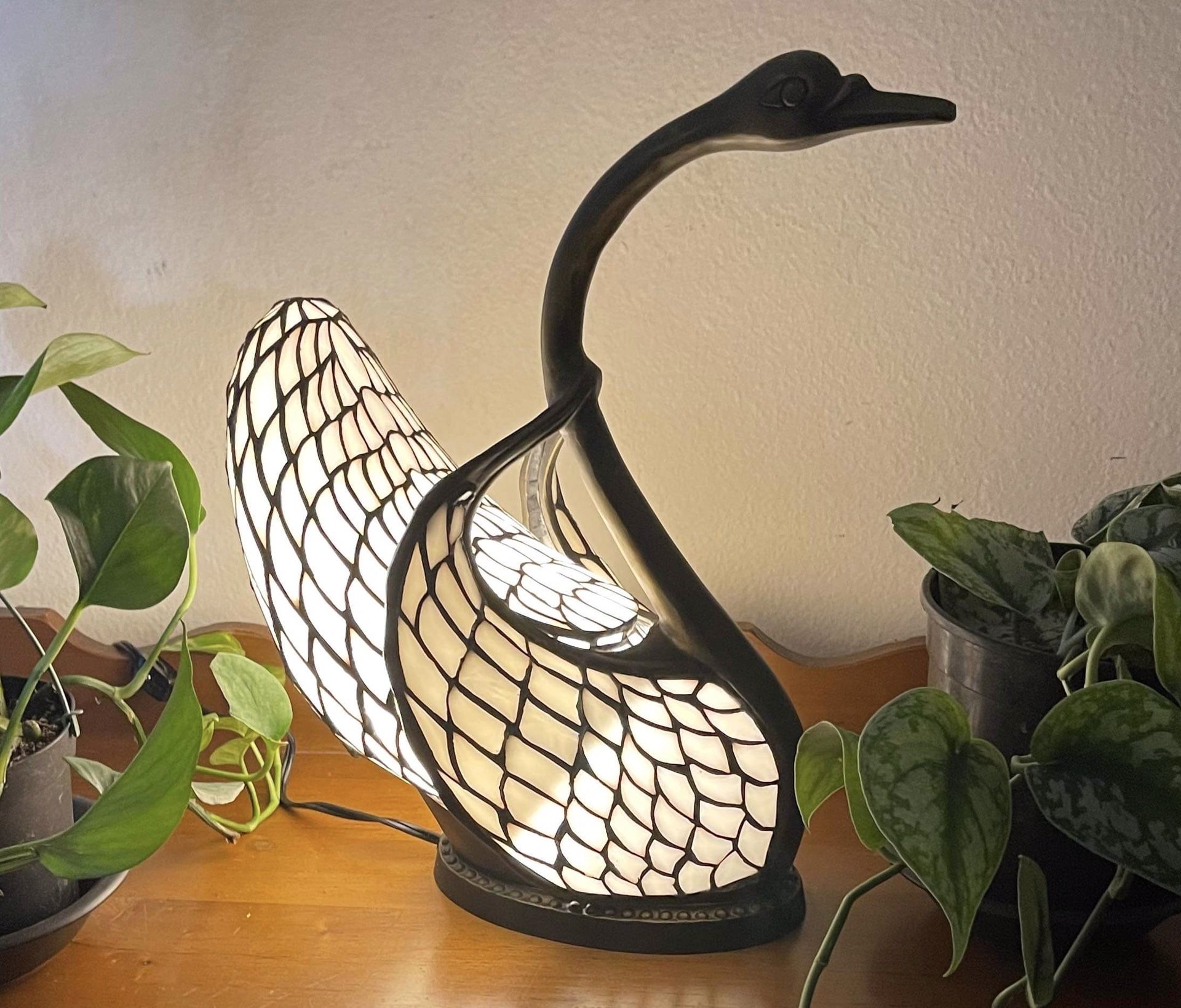 Vintage Large glass swan lamp table light glass art swan 17 Inch
