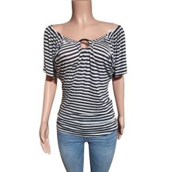 crew neck short sleeve stripe blouse M
