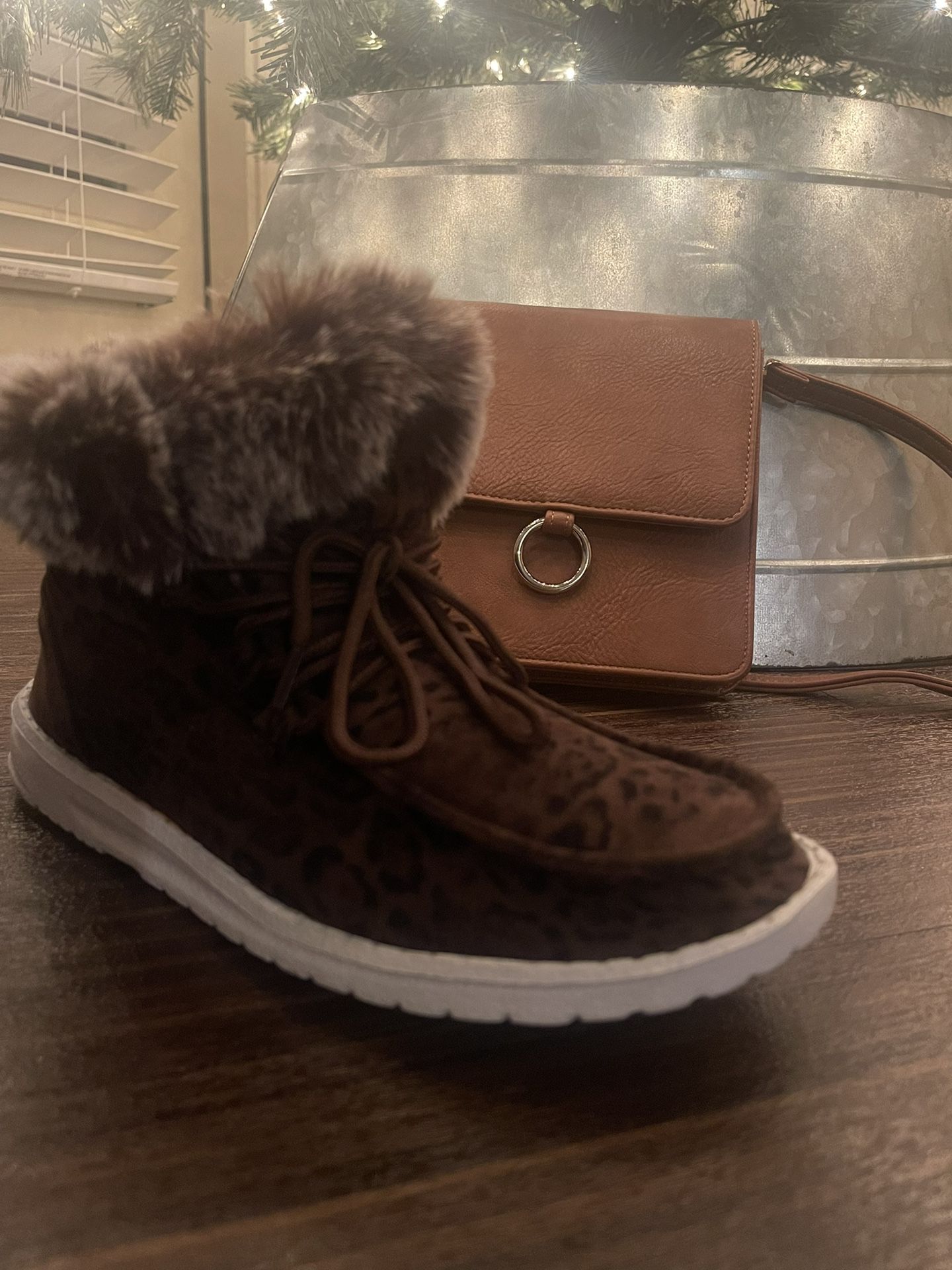 Brand New Fancy Taupe Winter Boots Snow Boots Cheap W/Purse $65