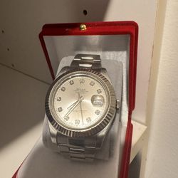 ROLEX - 41mm White Gold Bezel & Stainless Steel, Silver Face Original Diamonds 