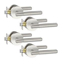 Asidrama 4 Pack Privacy Brushed Satin Nickel Door Handles, Door Lever with Door Knobs Indoor for Bedroom or Bathroom, Heavy Duty Door Handles Interior
