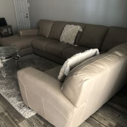 Tan Leather Sectional Sofa 