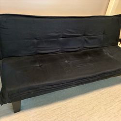 small black futon couch / sleeper w/mattress topper