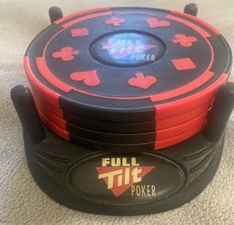 Vintage Full Tilt Poker Set of 4 Coasters with Stand - Set of 4 - Poker Memorabilia - Rare