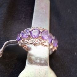 Simulate People Diamond Sterling Silver 5 Stone Ring Size7