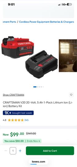 Brand new never opened Craftsman V20 20V 5Ah Battery and Charger Kit