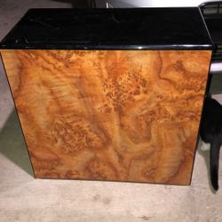 Burled Wood Cube Table With A Black Top
