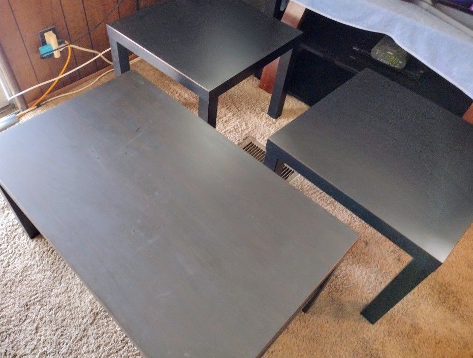 🍀IKEA Malm Coffee Table & 2 End Tables USED Black Excellent Condition