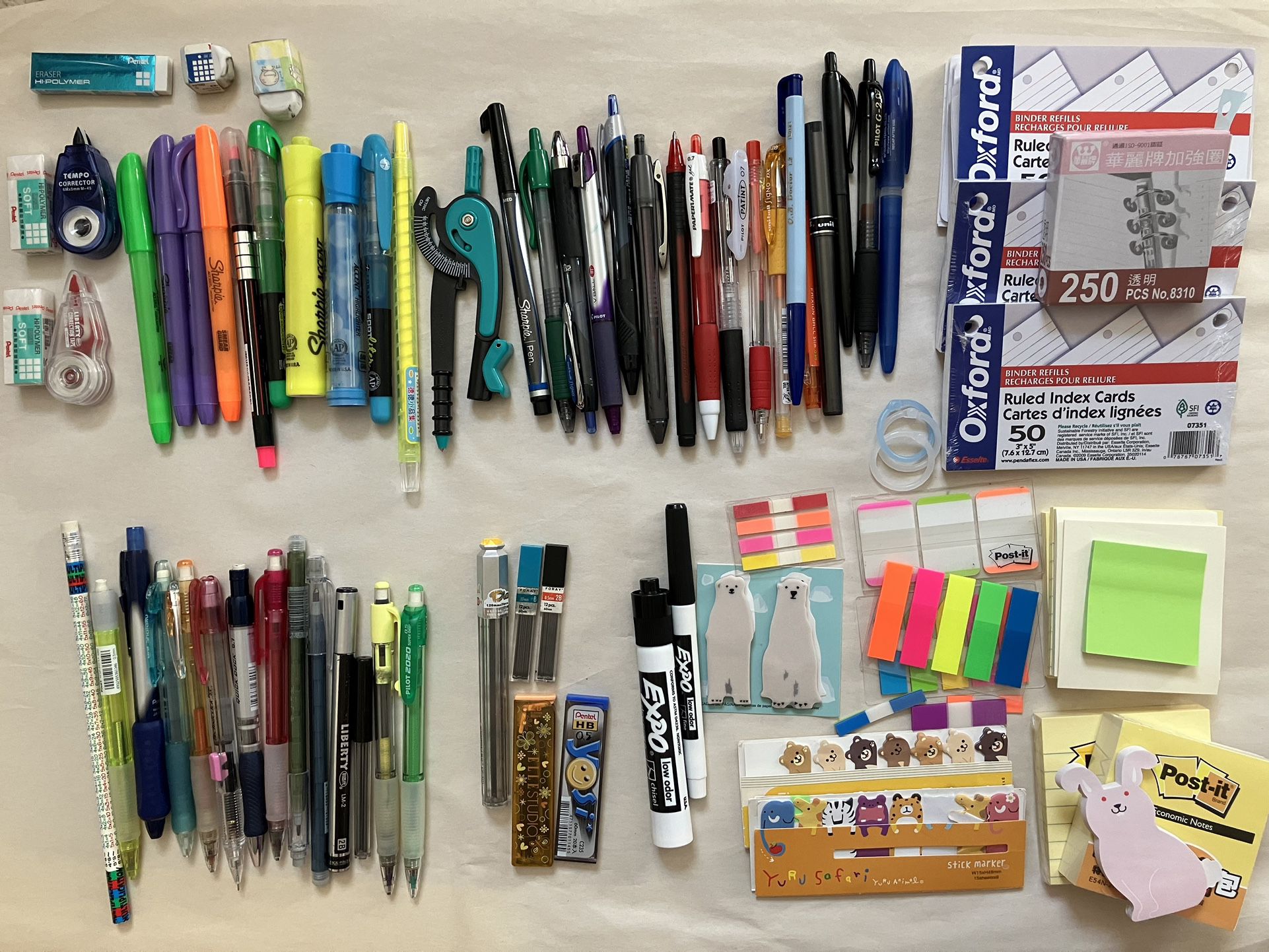 School Supply Lot - Pens, Pencils, Highlighters, Sticky Notes/Tabs