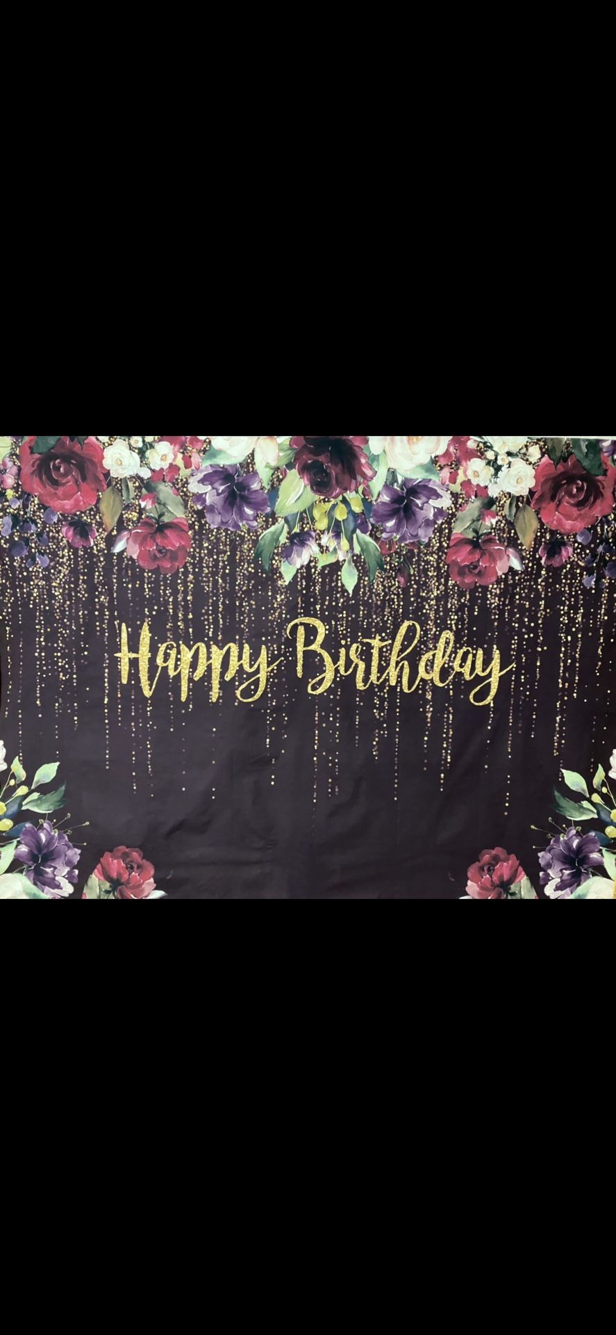 Happy Birthday Banner With Gold Sequence Back Drop Curtains