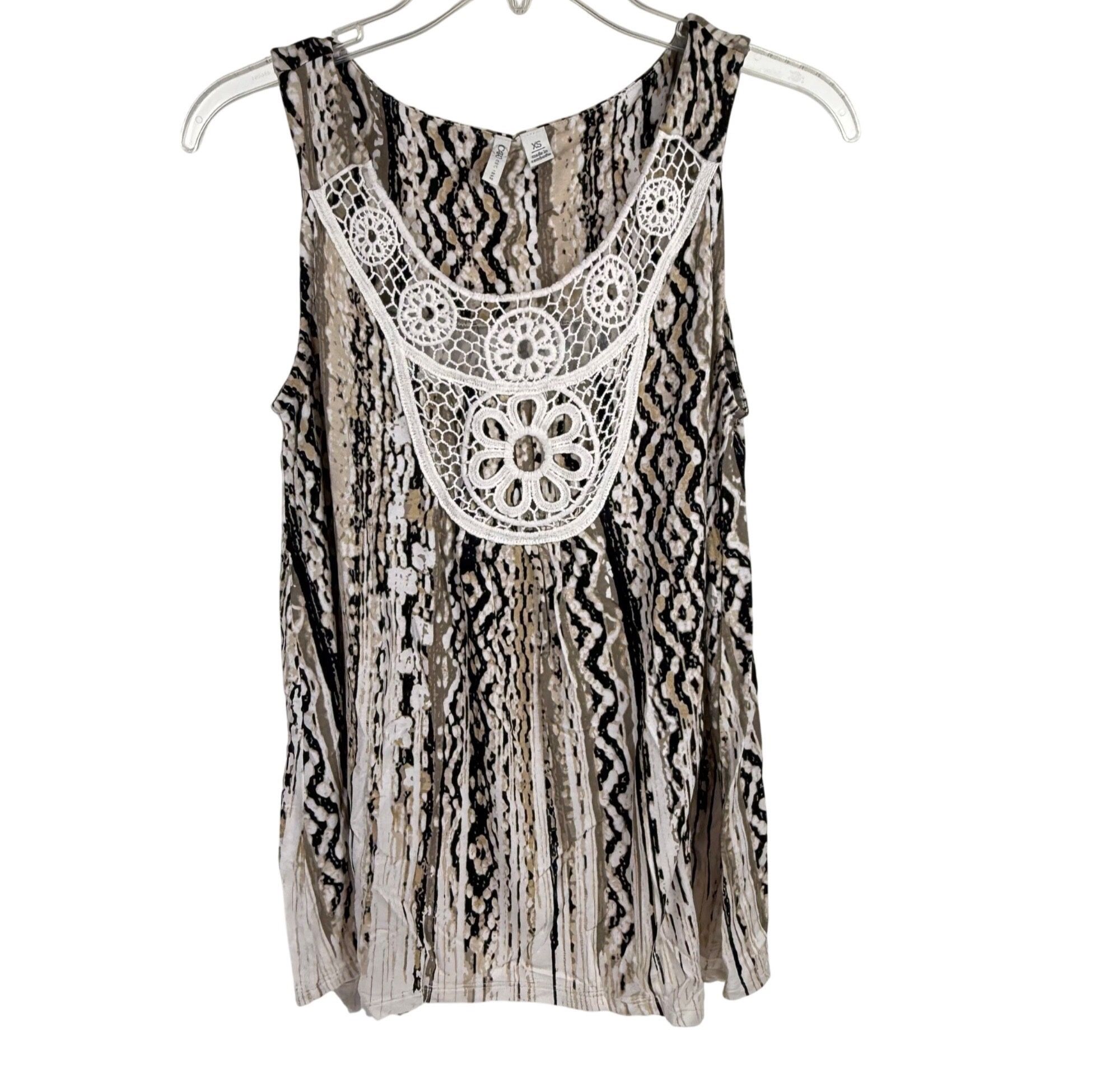 Cato Sleeveless Top Batik-Print Scoop-Neck Crochet Detail Size XS