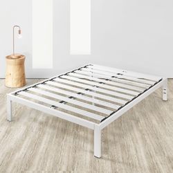 Mellow Rocky Base C Metal Platform Bed with Patented Wide Steel Slats, White, Twin White - Twin