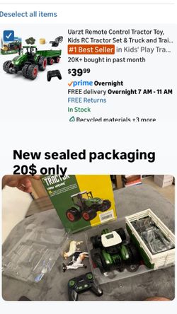 Remote Control Tractor Toy, Kids RC Tractor Set & Truck and Trailer Front Loader - Metal Car Head/8 Wheel/Light, Toddlers Farm Vehicle Toys for 3 4 5 