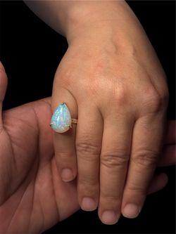 Handmade 10 Ct Natural White Opal Ring 925 Sterling Silver Pear Cabochon Size 4 Certified
