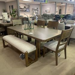Light Brown Dining Room Set / 6pc 