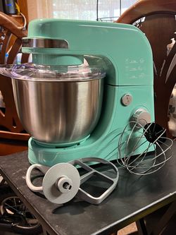 Hamilton Beach 4-Quart Stand Mixer, 7 Speeds, Tilt-Head, includes Dough Hook, Whisk, and Flat Beater, Aqua