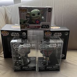 Funko Pop Figure Toy Star Wars Boba Fett Die-cast Chase + Regular + Grogu Macys Thanksgiving Parade