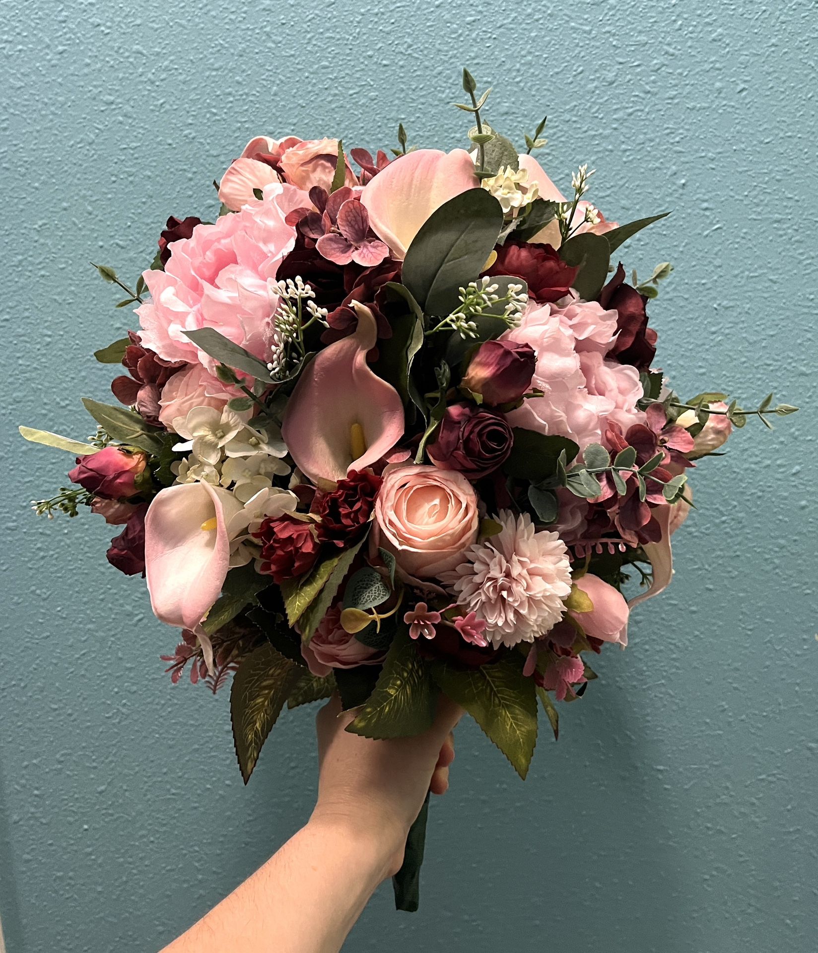 Burgundy and Pink Bridal Bouquet 