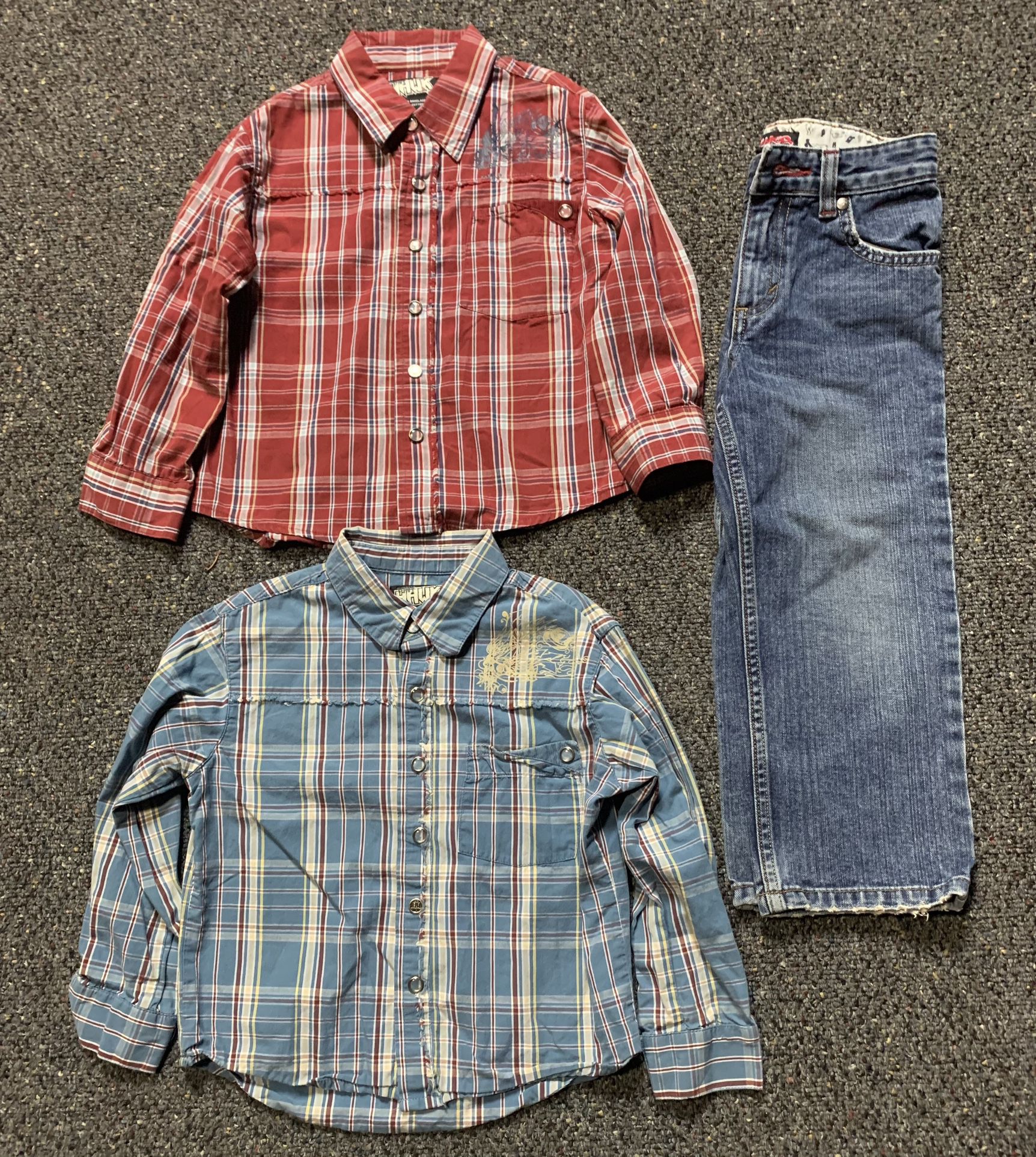 Two Tony Hawk boys size 4T plaid shirts and jeans 
