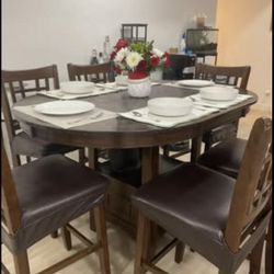 Wooden Oval Leaf Table Set with 6 chairs