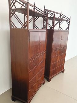 PAIR of Custom Figured Mahogany Armoires / Chests – 87" Tall-#1143