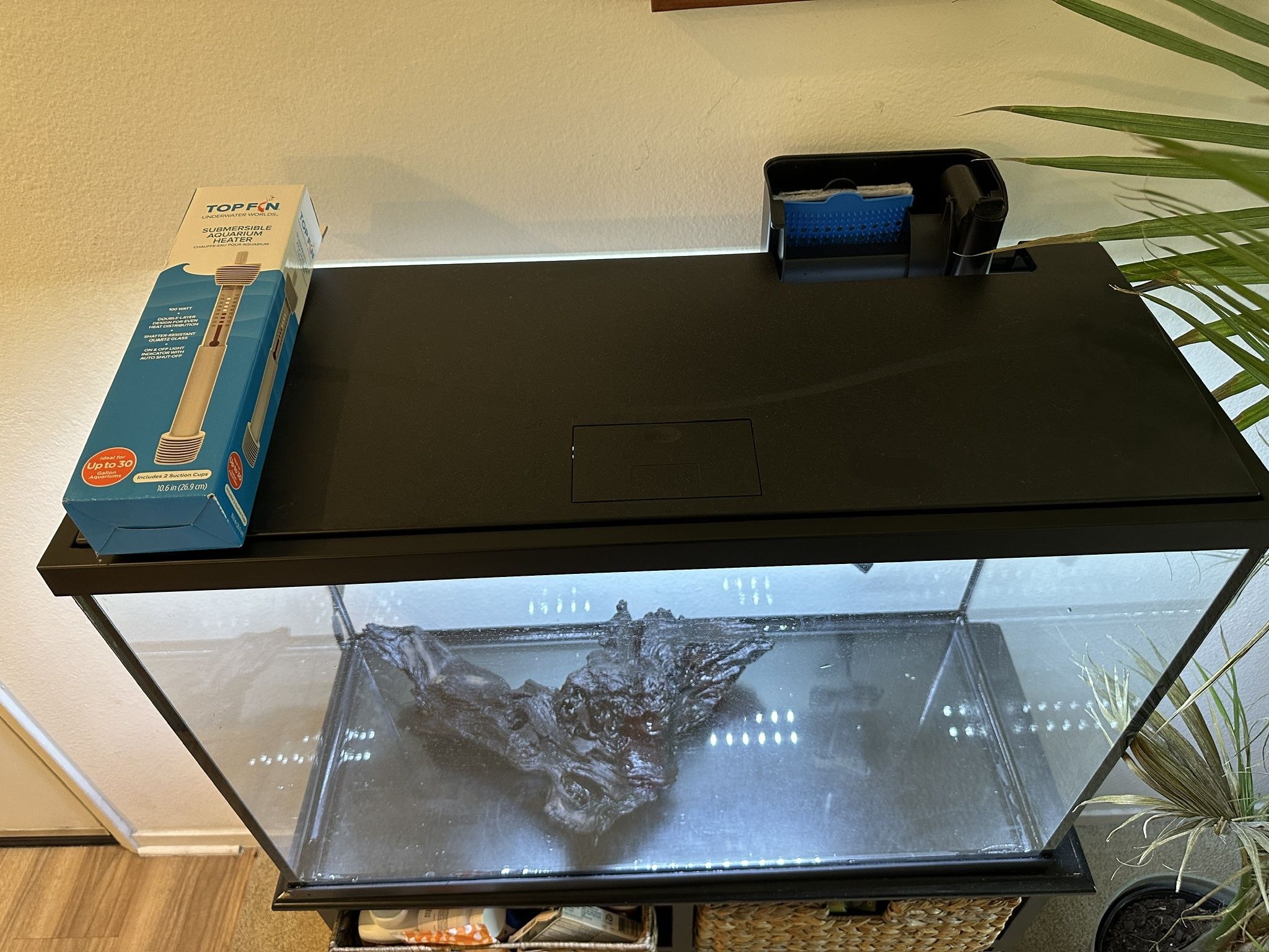 Almost New 30 Gallon Fish Tank with Water Filter And Accessories