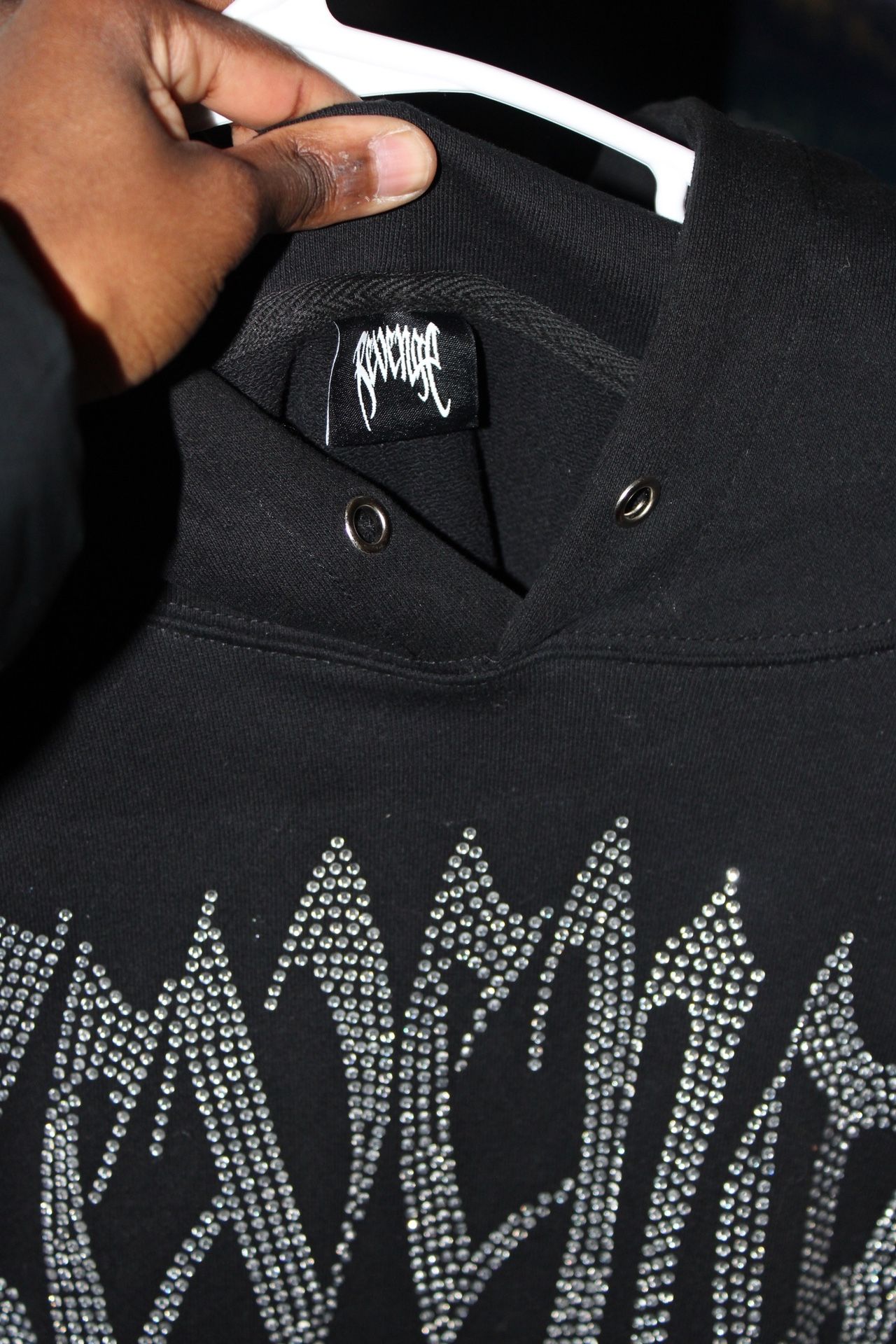 Revenge rhinestone hoodie hotsell