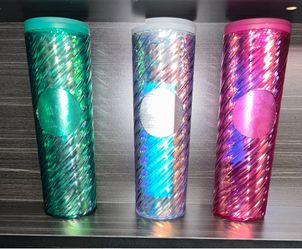Starbucks 16oz iridescent swirl travel cups 2022 Holiday collection