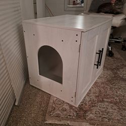 Light grey & white cat litter cover cabinet, litter box furniture
