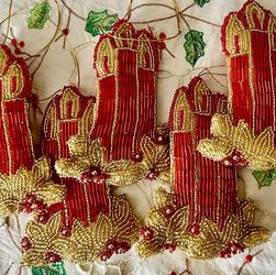 Vintage Handcrafted Beaded Holiday/Christmas Décor Ornaments — Set of 6