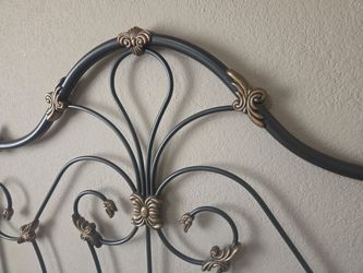 Ornate Black Metal Queen Bed Frame with Scrollwork Headboard + Box Spring