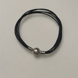 Pandora Multi-Strand Black Leather Bracelet 