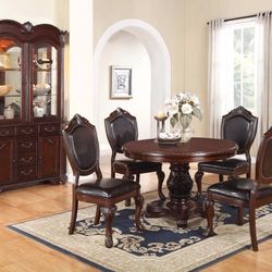 Brand New Dark Cherry & Espresso 5pc Formal Dining Table Set 