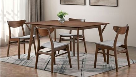Brand New Walnut & Grey Mid-Century Modern Style 5pc Dining Table Set