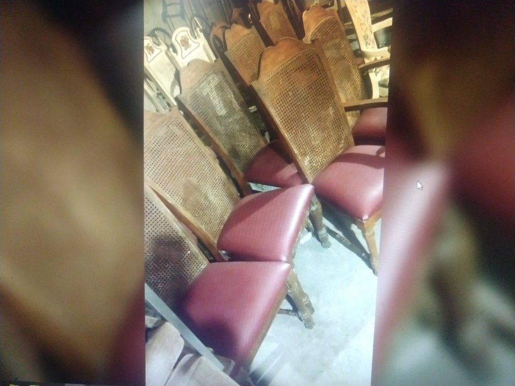 Each 8 Or 4 Cane Back Wicker Dining Chairs Oak Framed Padded Seats