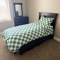 Twin Bed Frame with Mattress + Dresser Set