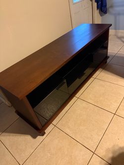 Wood TV Stand with Glass Shelves