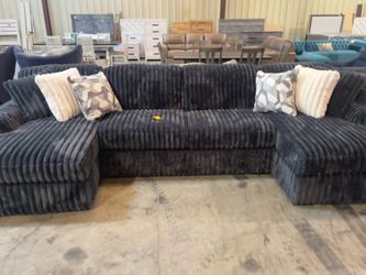 NEW Viral Charcoal Corduroy Cloud Couch Double Chaise Sectional | LUXE