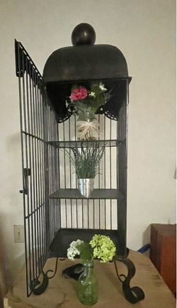 Solid Rod Iron Rustic Birdcage with Shelves