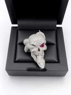 925 Sterling Silver 5.30CTW MOISSANITE Snake Skull Men’s Ring Size 9
