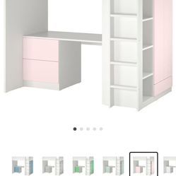 SMÅSTAD Loft bed, white pale pink/with desk with 3 drawers, Twin