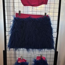 Neon pink & blue Fluffy Shag Rave Skirt And Leggings Size Small 