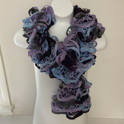Purples and Blue Handmade Ruffled Scarf 