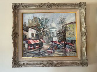 Signed Kubur, Oil Painting on Canvas, Parisian Street Scene, Ornate Frame